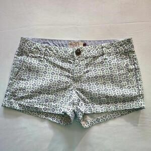 SO Heritage Women 7 Moroccan Print White Navy Green Cuffed Chino Short Shorts